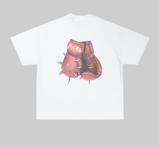 WHITE AXEL T-SHIRT WITH BOXING GLOVE PRINT