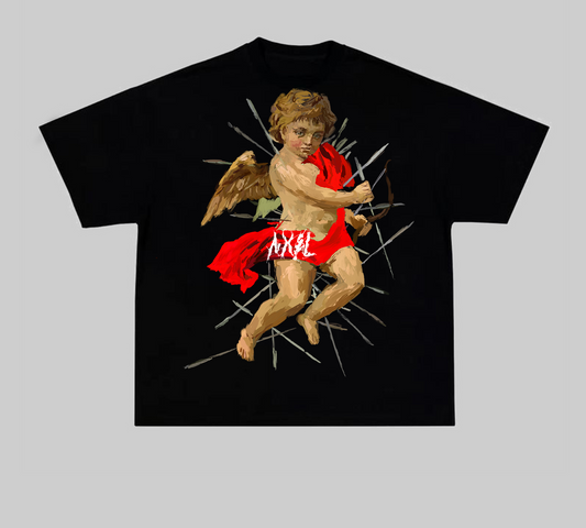 BLACK AXEL T-SHIRT WITH ANGEL PRINT