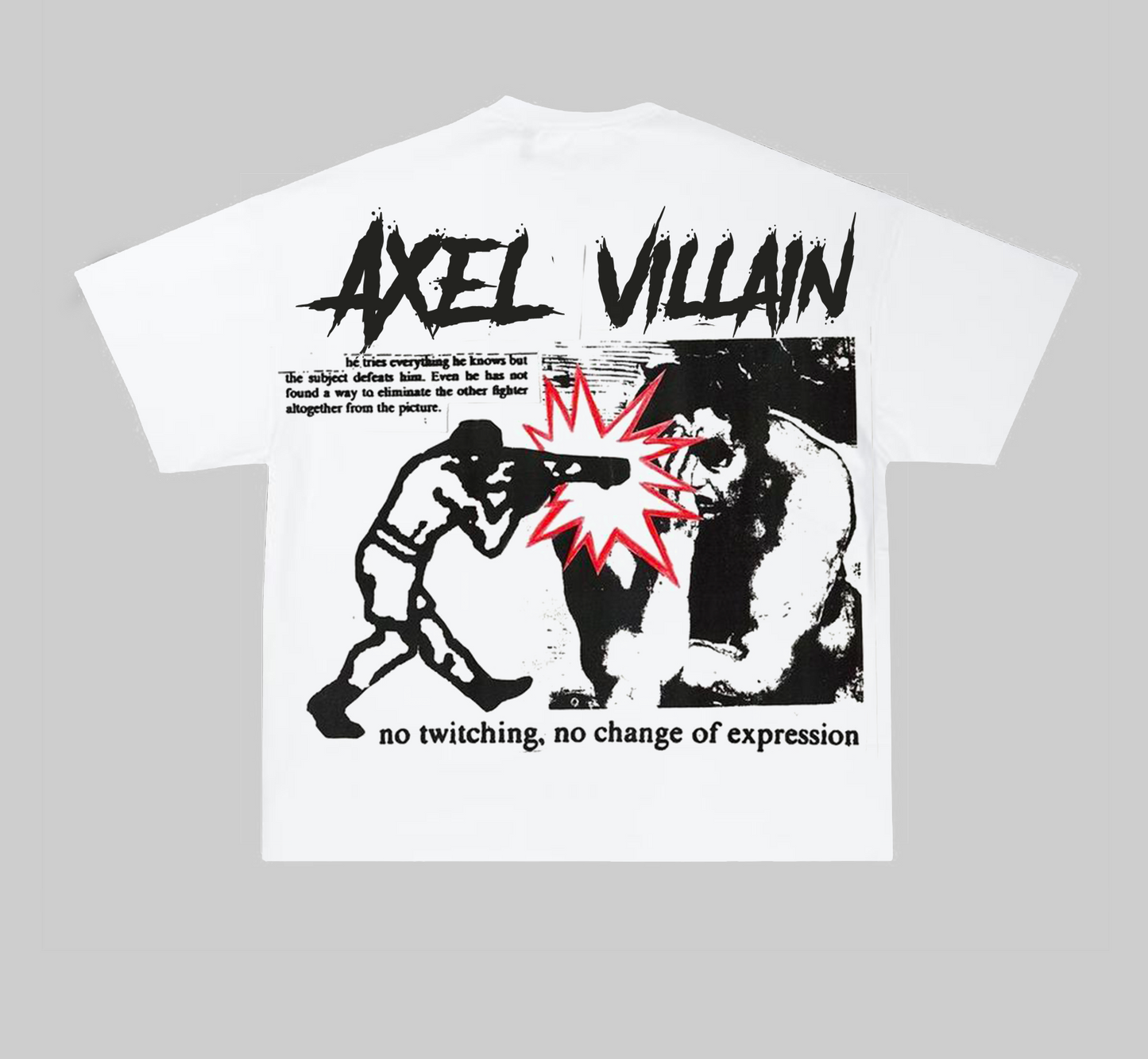 WHITE AXEL T-SHIRT WITH FIGHTING INSTRUCTIONS PRINT