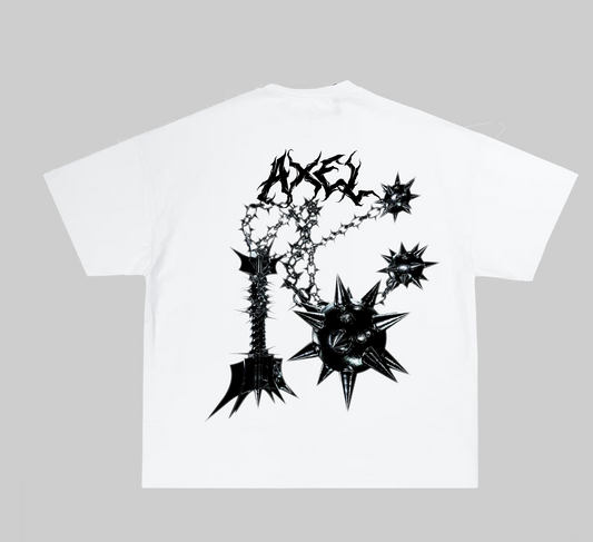 WHITE AXEL SHIRT WITH BLACK SNM PRINT