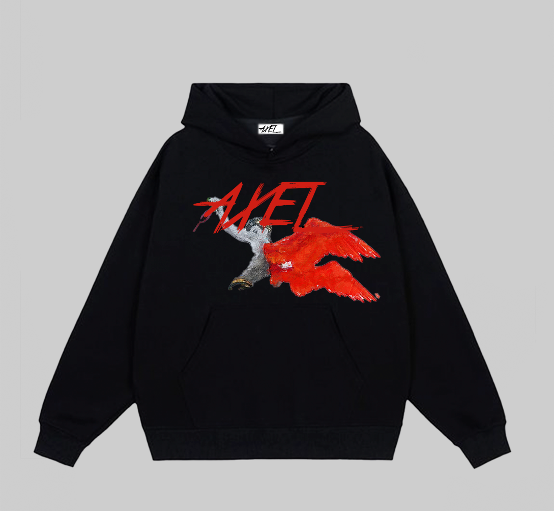 BLACK AXEL HOODIE WITH RED WINGS PRINT